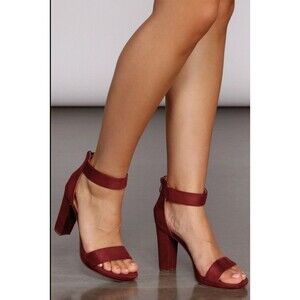 Women’s Basic Short Block Heels Burgundy Size 8 Suede Zip Comfy Casual